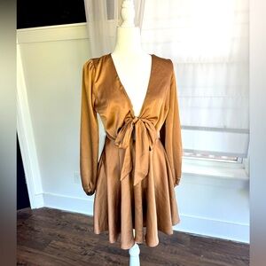 Gold satiny long sleeve dress